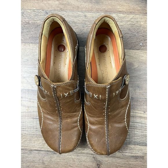 Clarks Unstructured Caramel Brown Leather Shoes Casual Comfort Slip On Women’s 6 - Picture 2 of 7